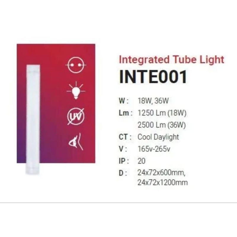 Jual Lampu Tl Led Intergrated 120cm 36Watt Sinar Putih Inlite | Shopee ...