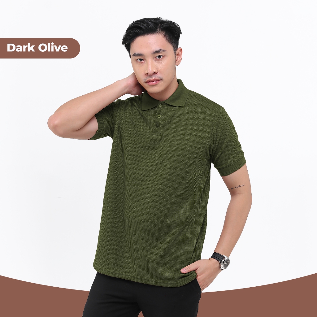 Jual BROGUY Kaos Polo Shirt Pria Waffle Dark Olive Shopee