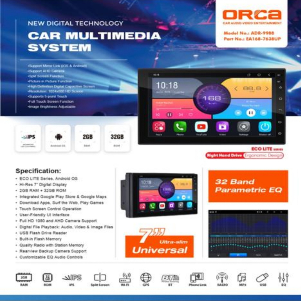 Jual Head Unit Android ORCA ADR- 9988 Eco series 7 inch Original IPS ...