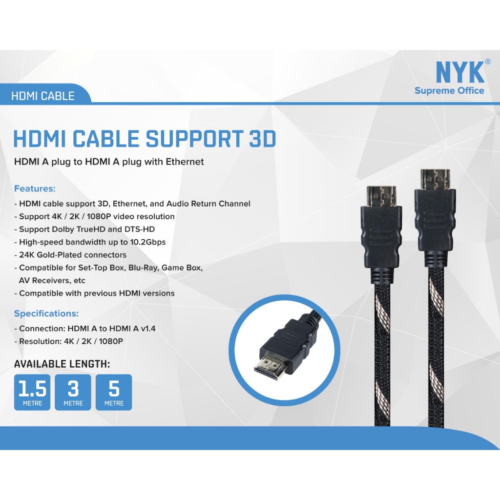 NYK Kabel HDMI 3D 19+1 Ethernet 1.5 Meter [BISA COD] Cable HDMI 8K HDMI KARET (3)