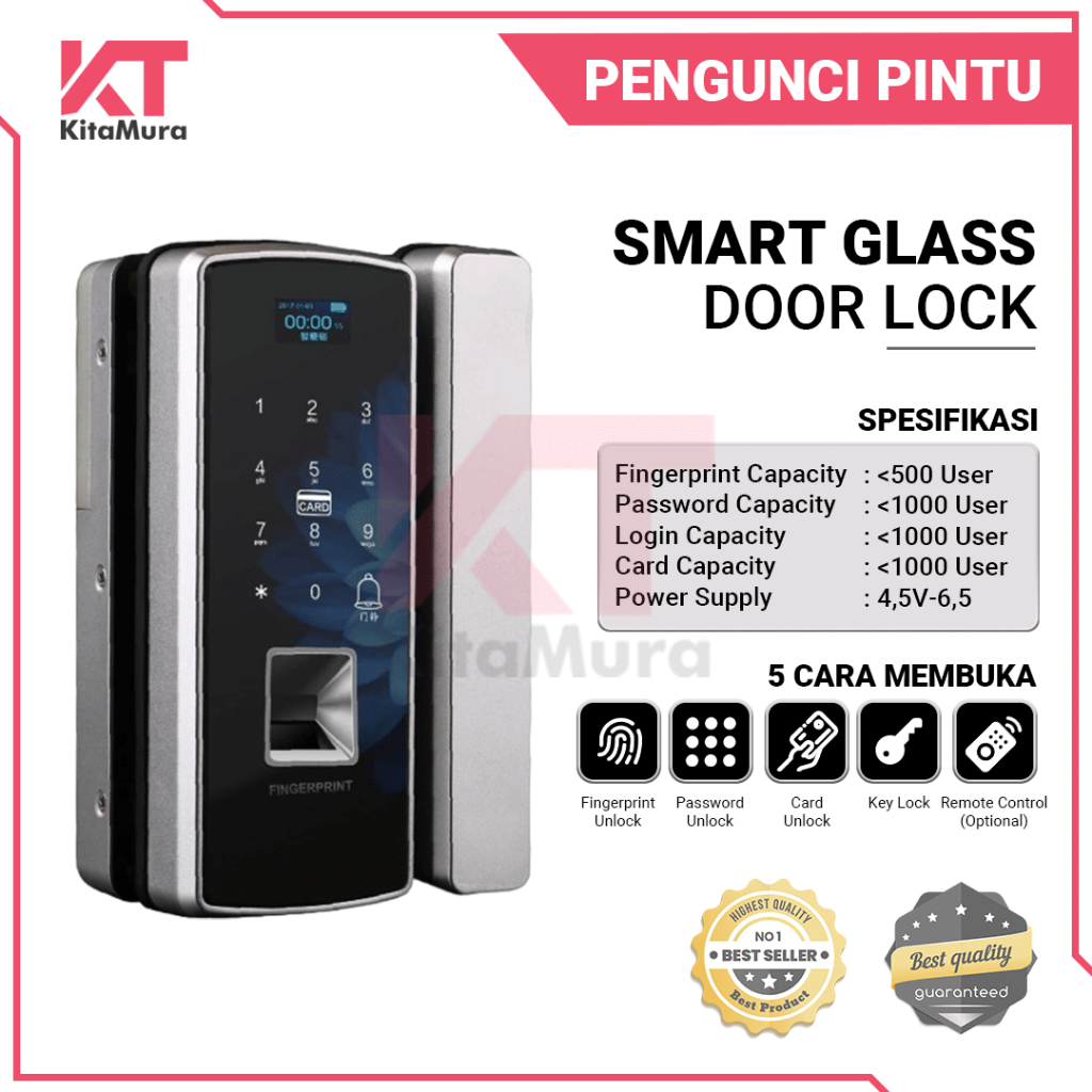 Jual Smart Glass Door Lock Black Shopee Indonesia