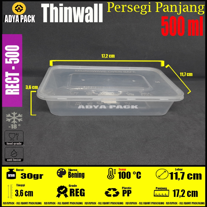 Jual Thinwall Persegi Panjang 500ml Kotak Makan Plastik Bulat 500ml