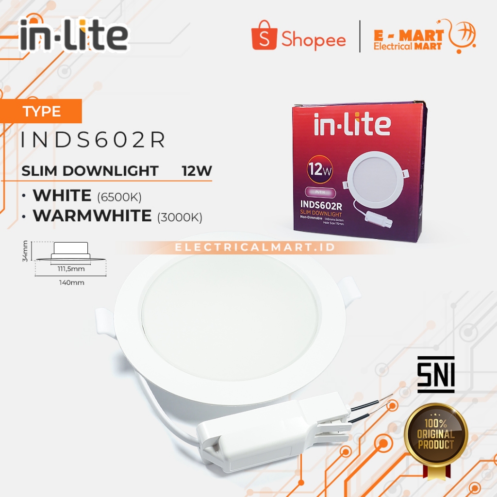 Jual INLITE Downlight LED PANEL SLIM 12W BULAT In-Lite INDS602R 12watt ...