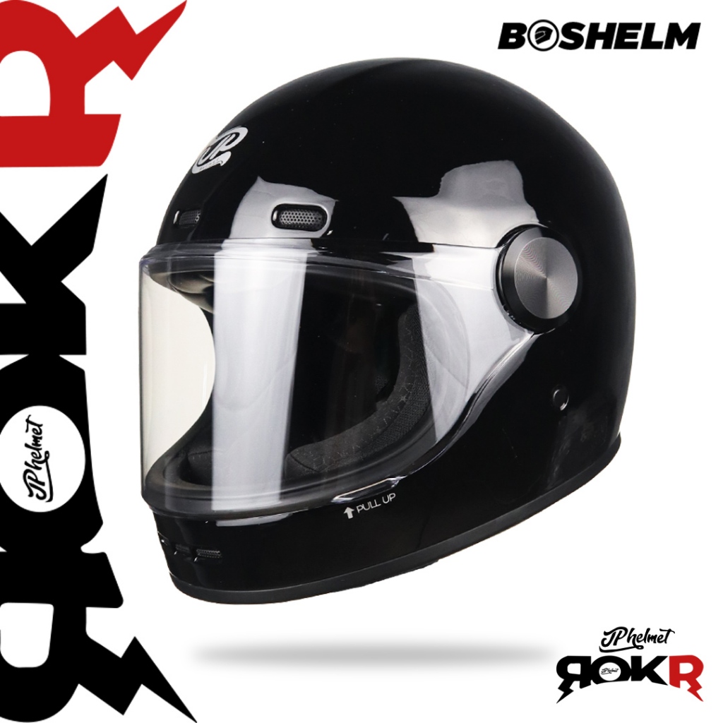 Jual BOSHELM Helm Retro JP ROKR SOLID Helm Full Face SNI | Shopee Indonesia