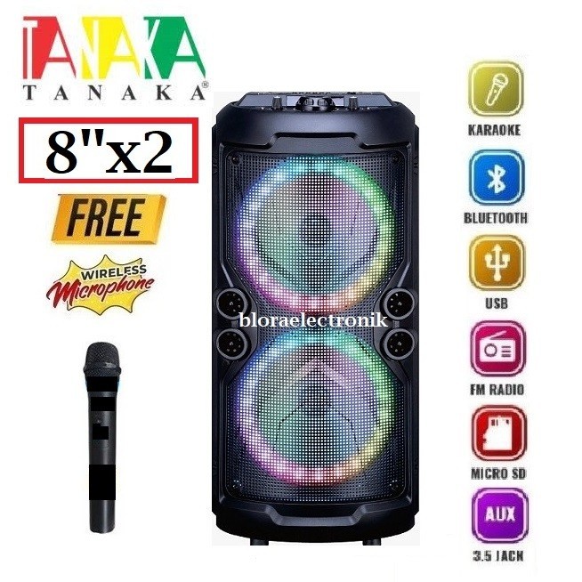 Jual Tanaka Speaker porteble Diamond Wakanda 8 Inci x 2 + Wireless Mic