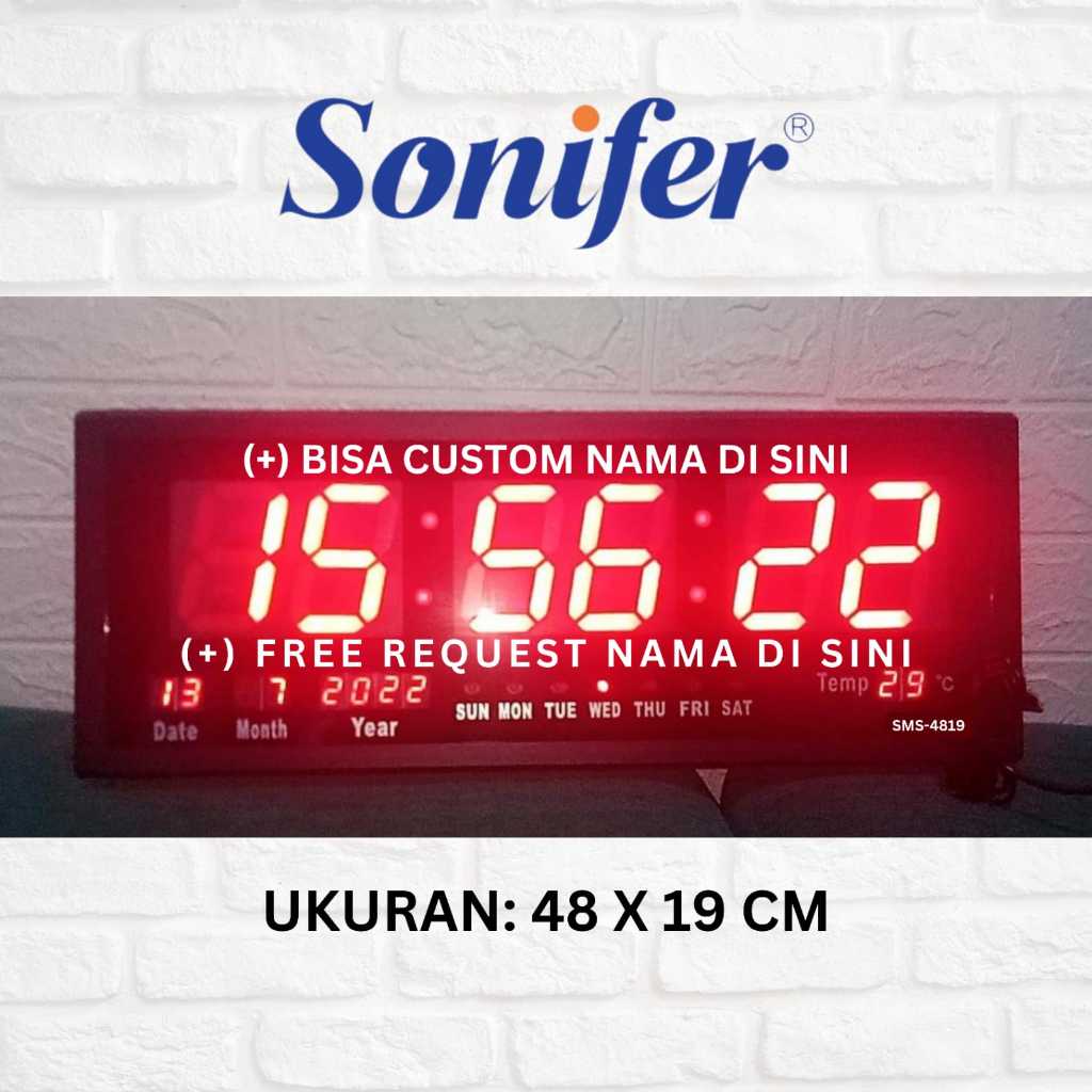 Jual JAM DINDING DIGITAL Sonifer LED MERAH 48 x 19 cm SMS4819 (+) FREE