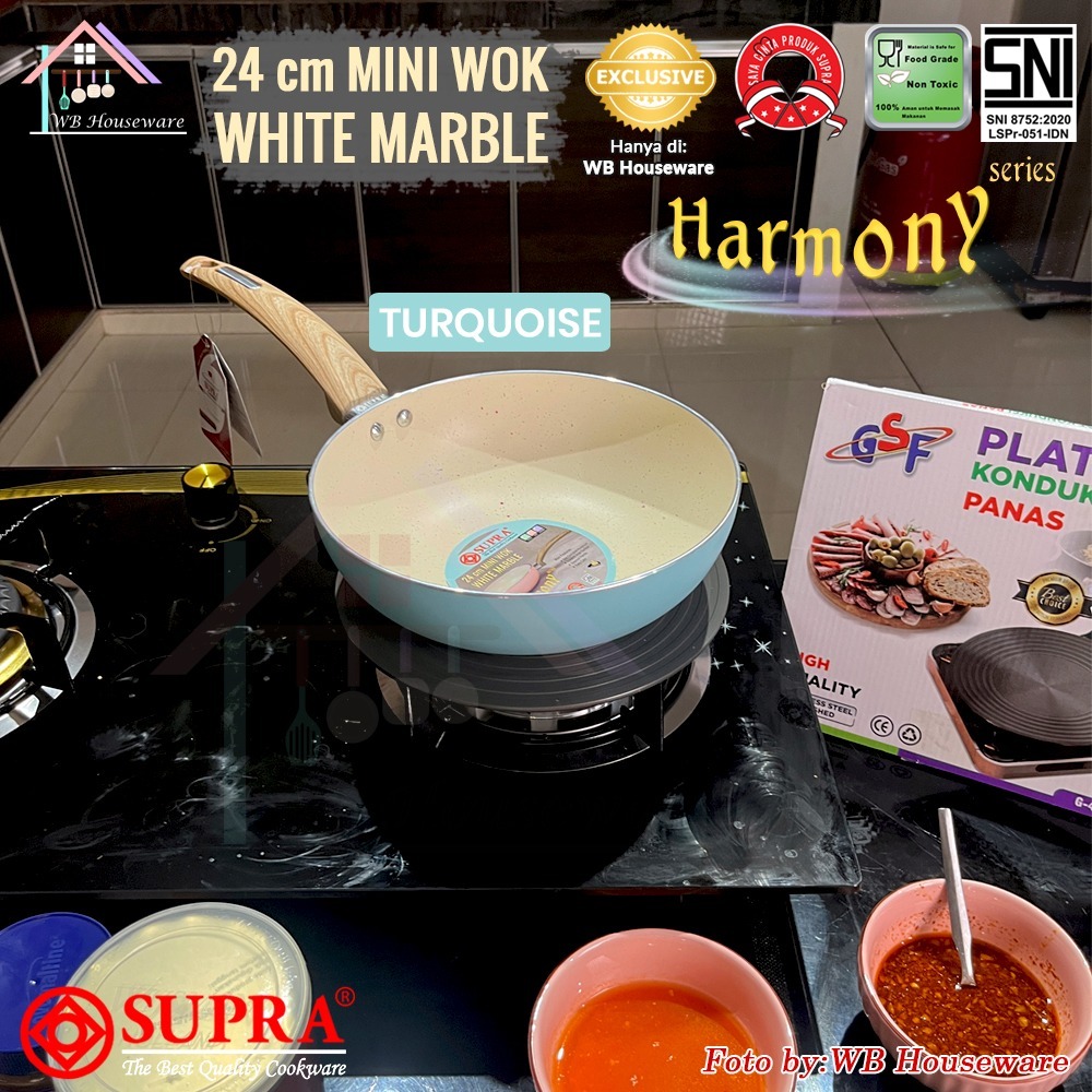 Jual New Panci Supra Mini Wok 24cm White Marble Pastel Pink Panci