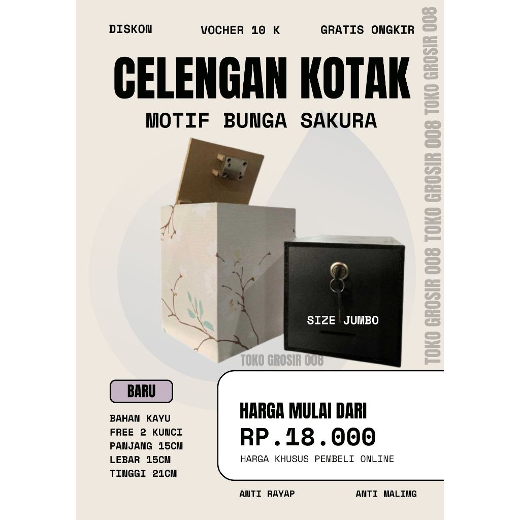 Jual Celengan Target Kotak Kayu Jumbo Pakai Kunci Termurah Motif Bunga ...