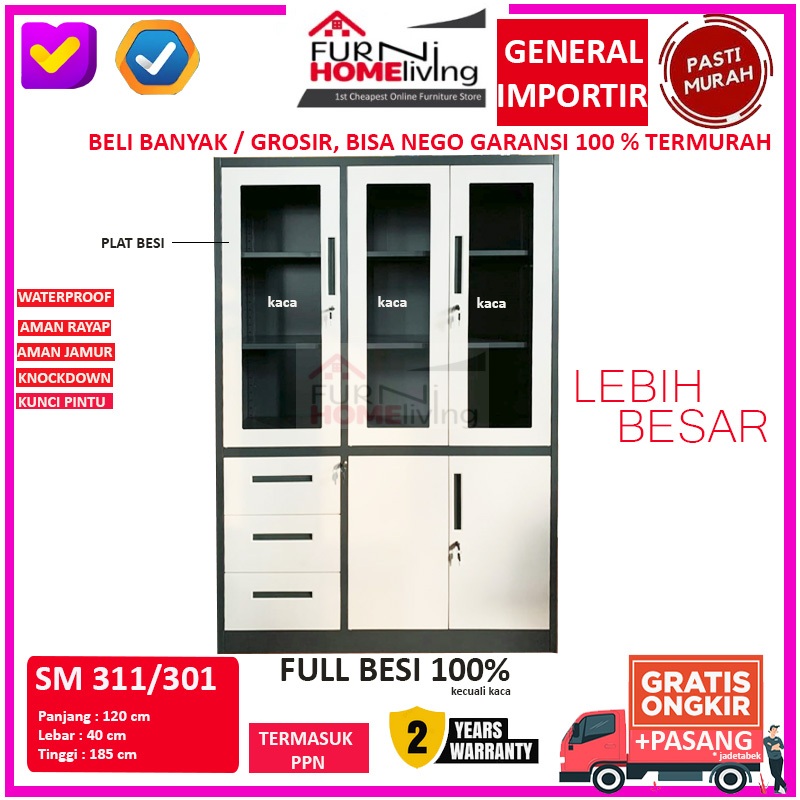 Jual Filing Cabinet 3 Pintu + 3 Laci Besi Lemari Arsip Fc 333 