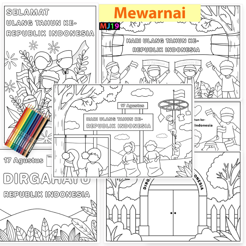 Jual Lembar Mewarnai Anak Tema KEMERDEKAAN Agustusan Indonesia JUMBO