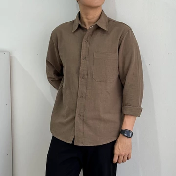 COZYCLUB Long Sleeve Linen Shirt Kemeja Polos Linen Pria Lengan Panjang 91