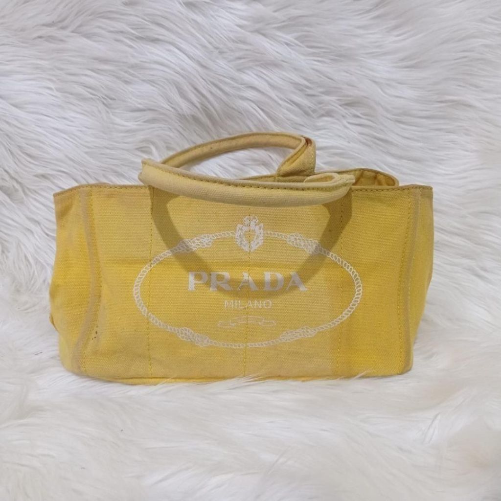 Jual prada canvas beige tote bag yellow tas Shopee Indonesia