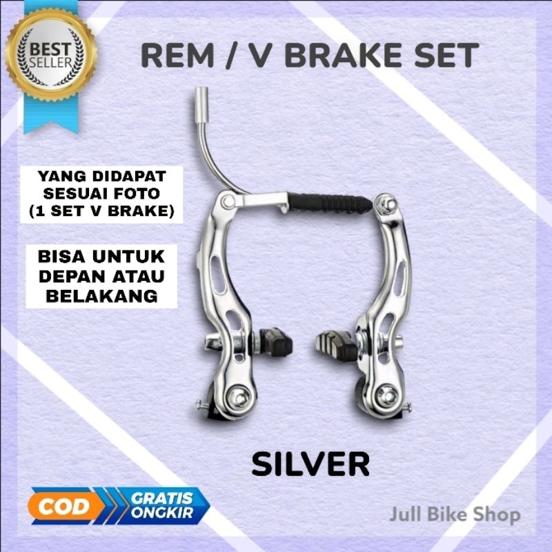 Jual V Brake Rem Sepeda Set Bmx Lipat Mtb U Set Hitam Silver Depan