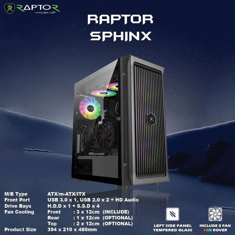 Jual CASING GAMING RAPTOR SPHINX BLACK WHITE + 3 FAN RGB ROVER | Shopee ...