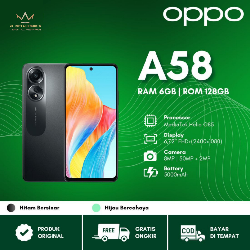 Jual OPPO A58 6/128GB (6GB+6GB RAM Expansion, 5000mAh SUPERVOOC 33W ...