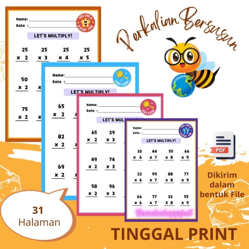 Jual Perkalian Bersusun 31 Hal Worksheet Matematika Printable | Shopee ...