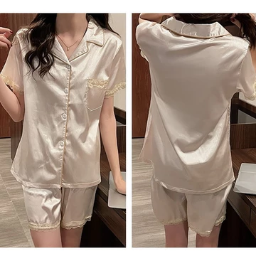 SATIN SERIES Baju Tidur Satin Wanita Dewasa Harou Sleepwear Set Lengan Pendek Celana Pendek