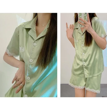 SATIN SERIES Baju Tidur Satin Wanita Dewasa Harou Sleepwear Set Lengan Pendek Celana Pendek