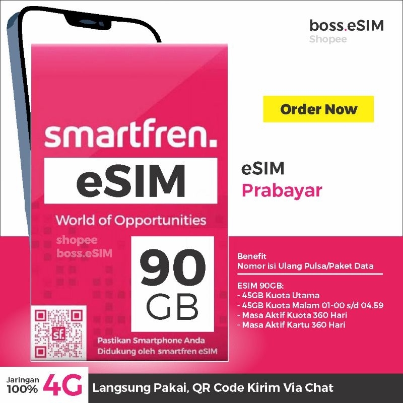 Jual ESIM Smartfren 90GB 1 Tahun (Free Ongkir) | Shopee Indonesia