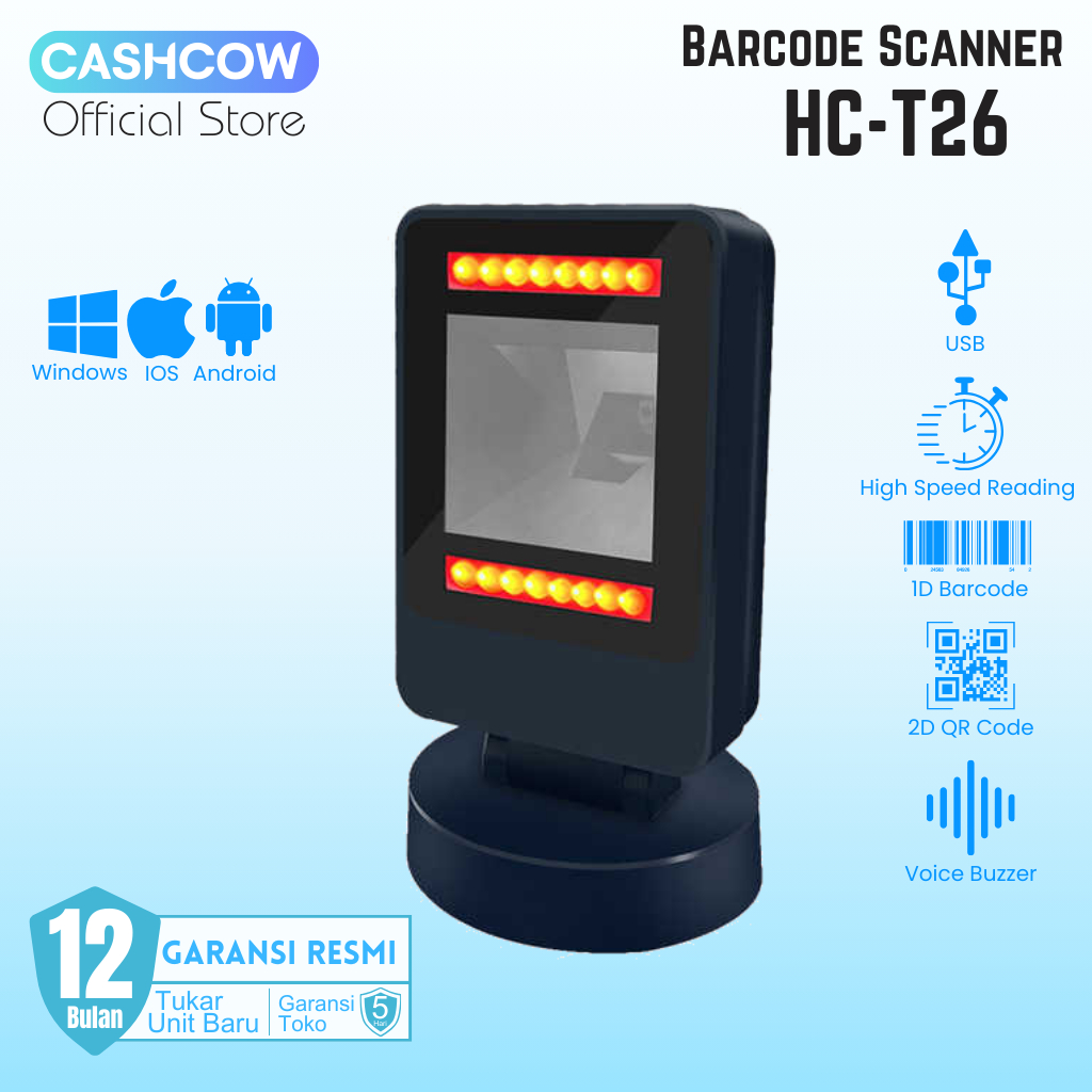 Jual Barcode Scanner OMNI Desktop 2D 1D Auto Scan QR Code Cashcow T26 ...
