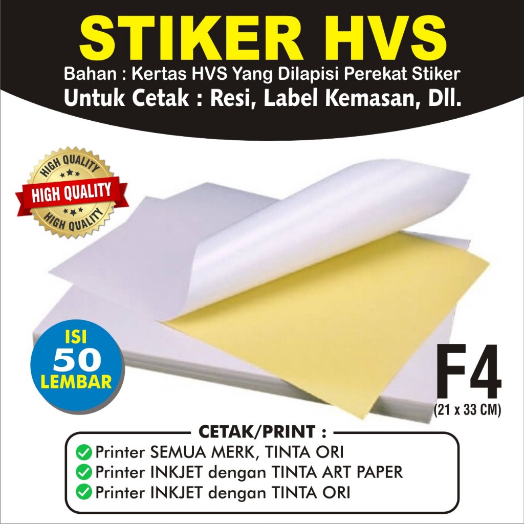 Jual Sticker Hvs F4 Isi 50 Lembar Kertas Stiker Doff Matte Folio