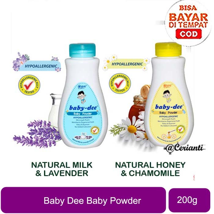 [BEDAK BAYI LEMBUT 200GR BPOM] Baby-dee Bedak Bayi Hypoallergenic 200 gr  Milk Lavender Biru Honey Chamomile Kuning Cerianti