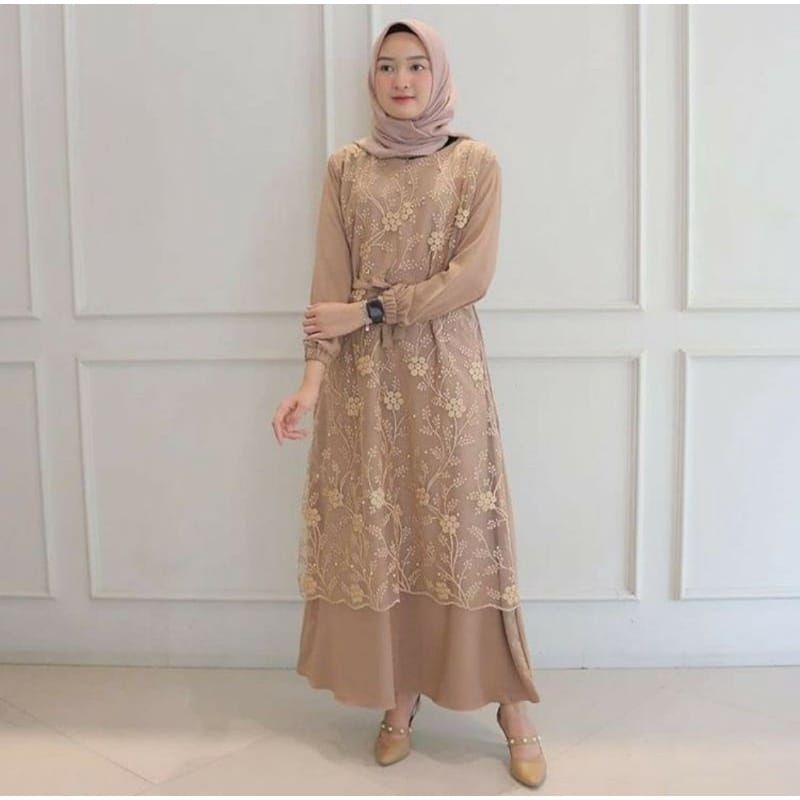 bridesmaid dress brokat hijab Hijab Bridesmaid Dress 2021 Lace Chiffon Maxi Dress with Long Sleeves Burgundy / 12