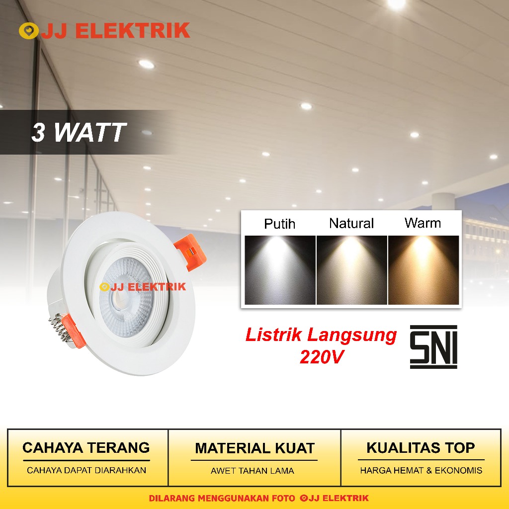 Jual Downlight Spotlight LED 3W - Lampu Sorot Plafon Cahaya Kuning Warm ...