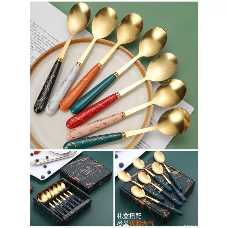 Jual (sepaket isi 6pcs) set sendok marbel/gift set/sendok dg box ...