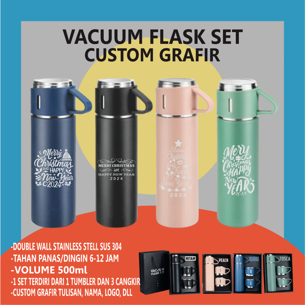 Termos Sultan Vacuum Flask Set Thermos Set 3in1 SUS304 Stainless Steel Bisa  Panas Dingin Anti Korosi Cangkir Set