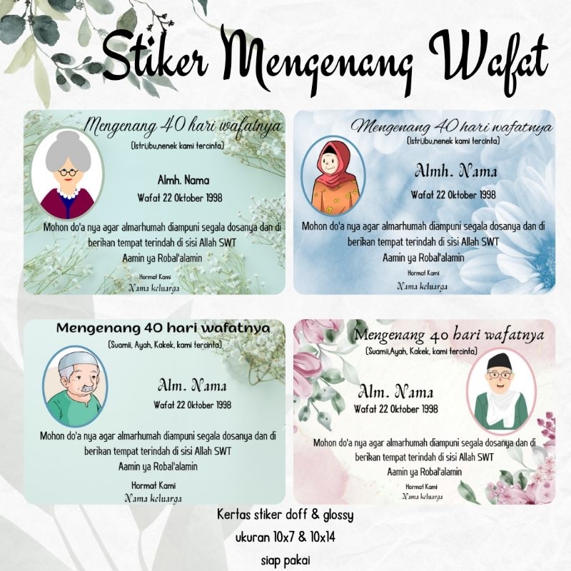 Jual Stiker mengenang wafat/mengenang 40 hari 100 hari/isi 20pcs/wafat ...
