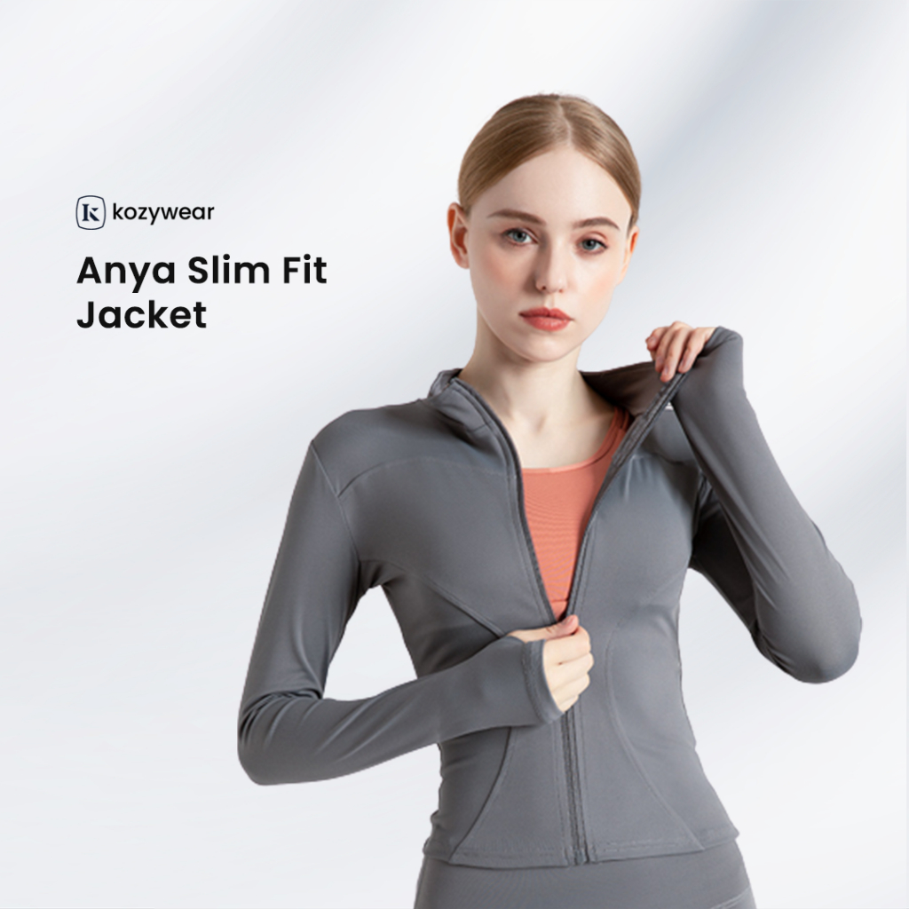 Jual Kozy Anya Slim Fit Jacket Polos Wanita Olahraga Gym Fitnes Indoor