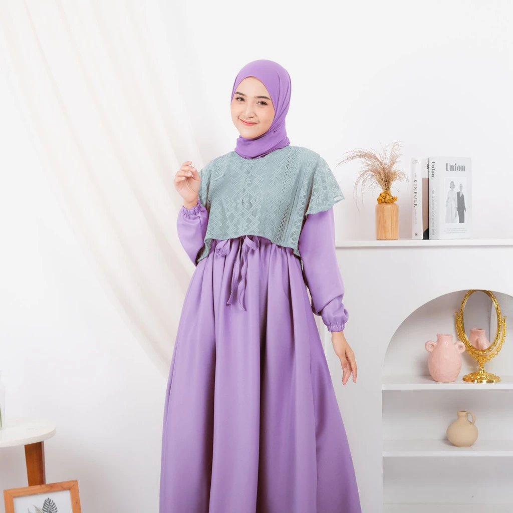 Gamis Elegan Kondangan Muslim Mewah Shakila Kombinasi Brokat Cantik Wanita Nyaman detail potongan