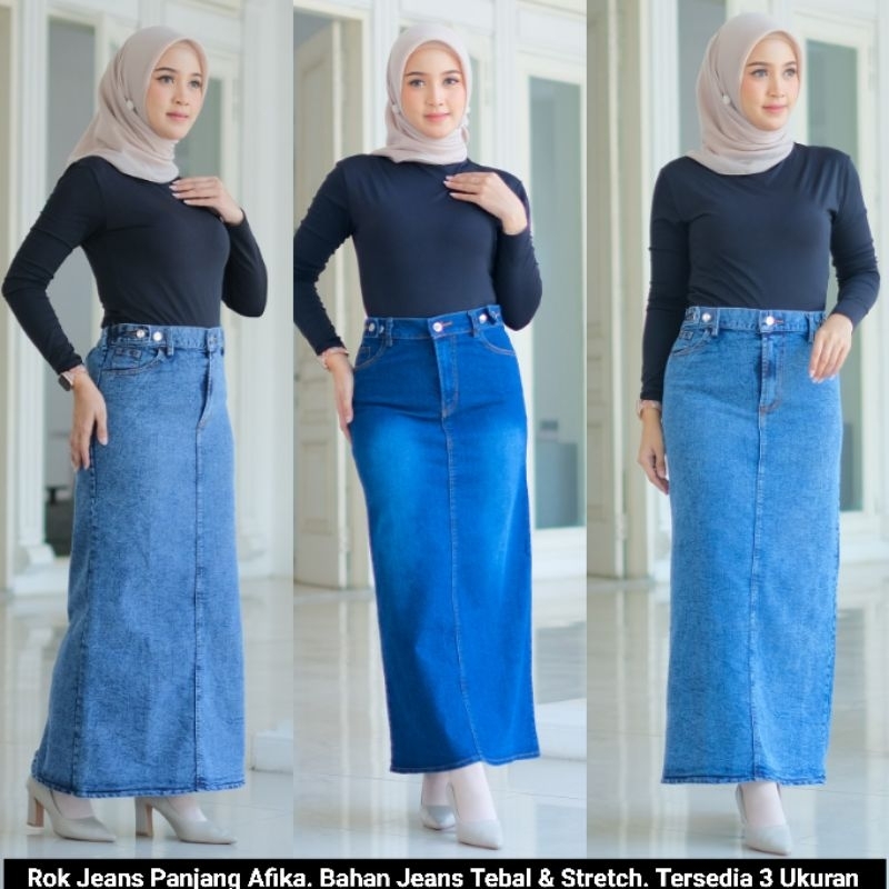 Jual Rok Jeans Panjang Premium Afhika Tebal Dan Stretch | Shopee Indonesia