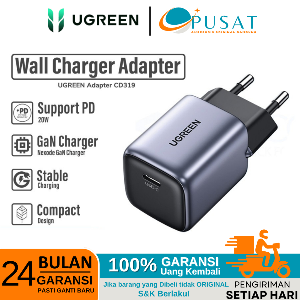 Jual UGREEN Kepala Charger Type C NEXODE GAN Fast Charging 20w - CD319 ...