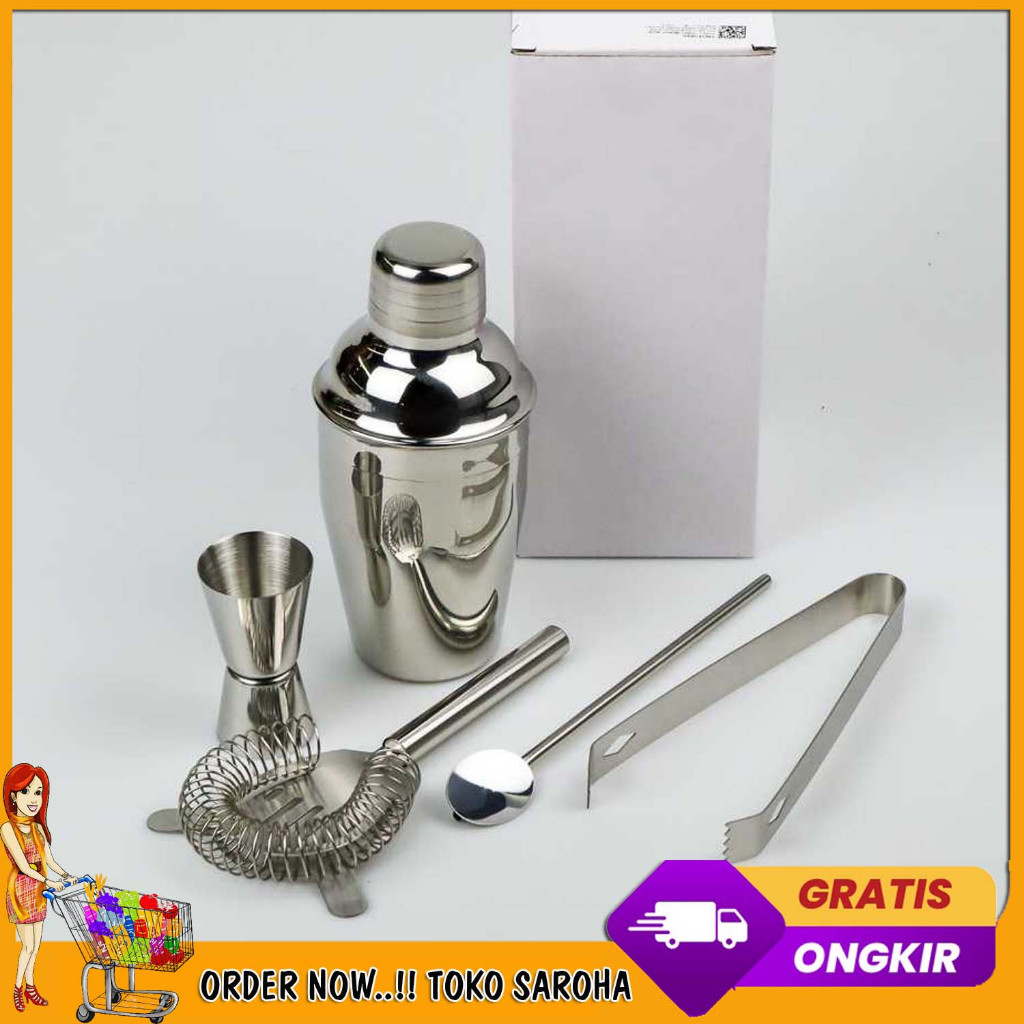 Botol Shaker Stainless Set Bartender 5 in 1 Alat Pembuat Milkshake ES Boba  Thaitea Cocktail Shaker Stainless Pengocok Minuman Mili