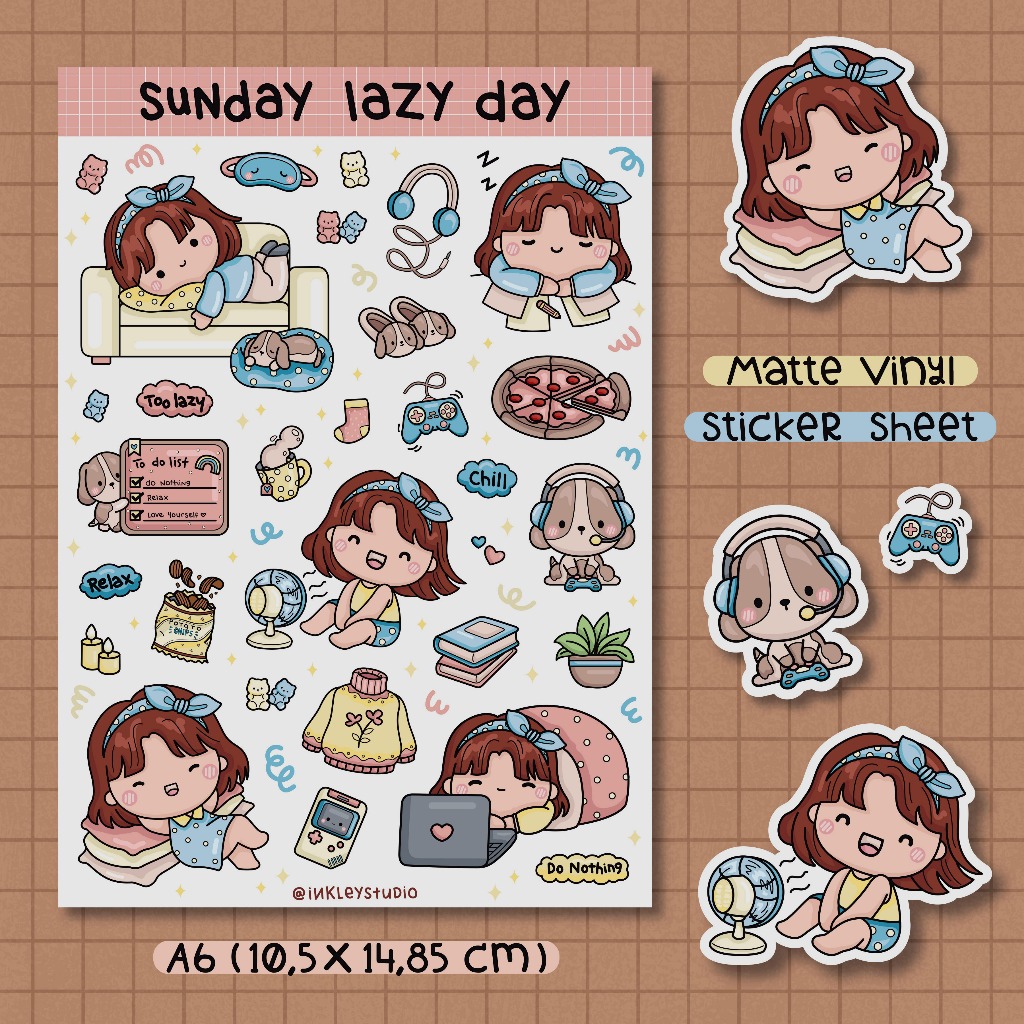 Jual Sunday Lazy Day Sticker Sheet | Waterproof | Aesthetic Sticker ...