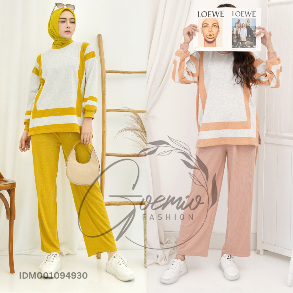 Jual Ilook Ld 120 One Set Gomao Setelan Katun Knit Combi Atasan Garis