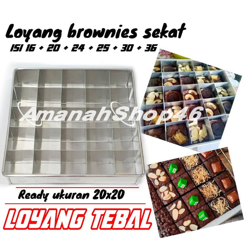 Jual Loyang Brownies Sekat 20x20 Kotak Persegi Panjang Skat Loyang