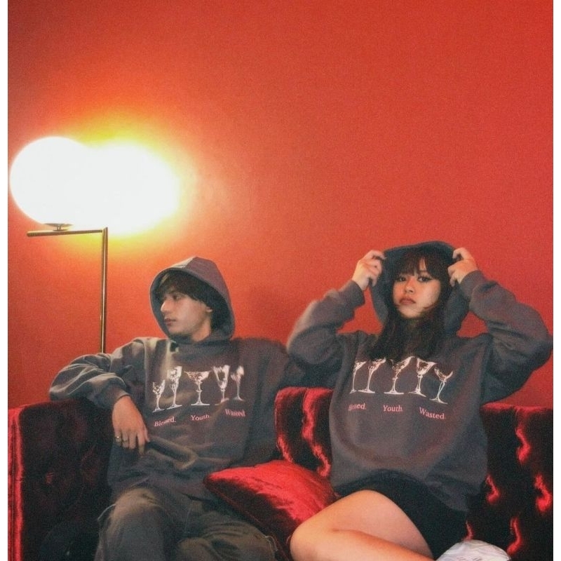 Jual Praedae Studio Grey boxy oversized hoodie - blessed youth wasted ...
