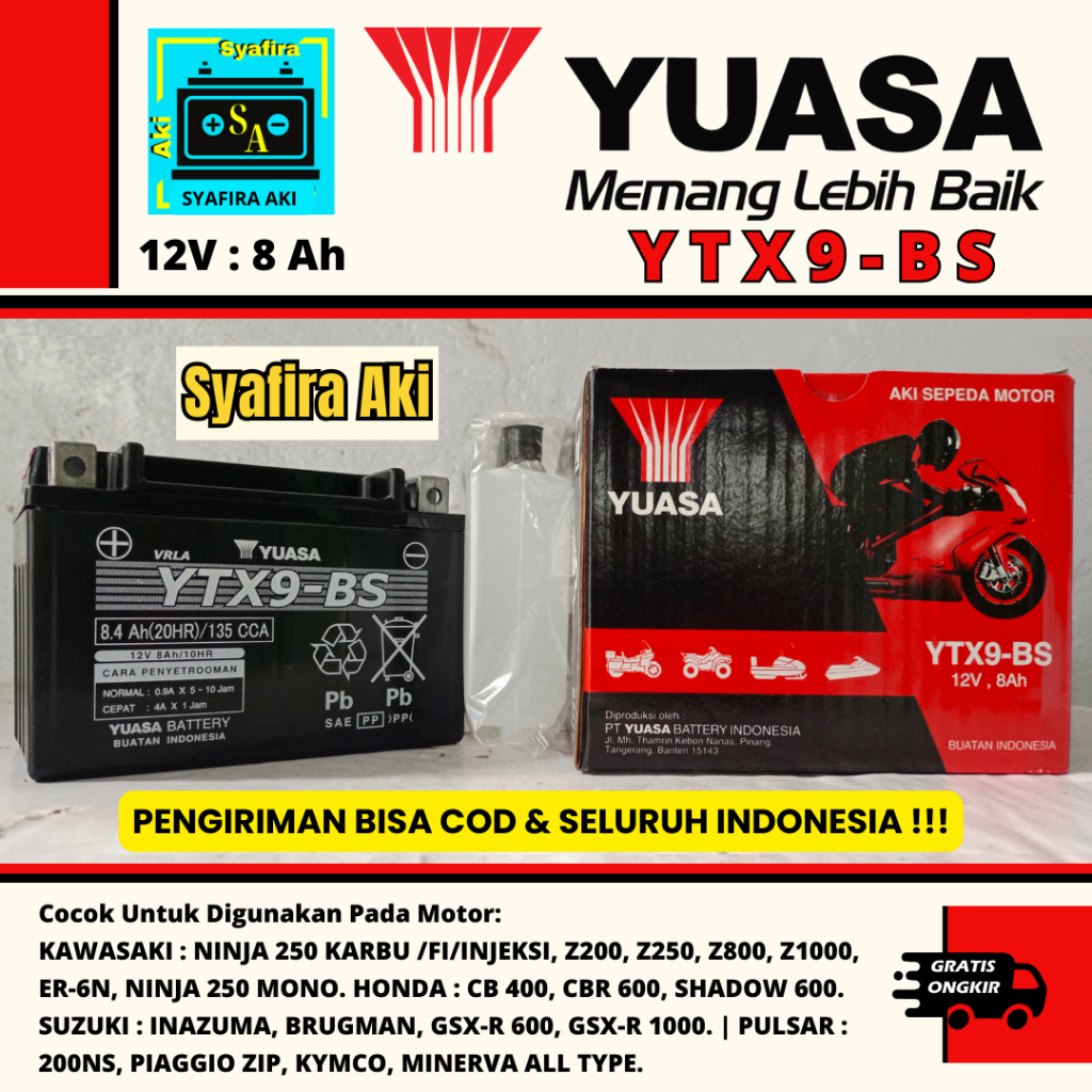 Jual AKI MOTOR NINJA 250 KARBU/INJEKSI, KTM DUKE 200, Z250 YTX9-BS ...
