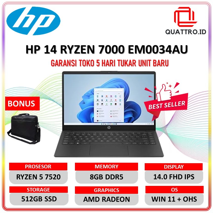 Jual Laptop Hp 14s Ryzen 5 7520u Ram 8gb Ddr5 Ssd 512gb Win11 Full Hd Ips Em0034au Shopee 5443