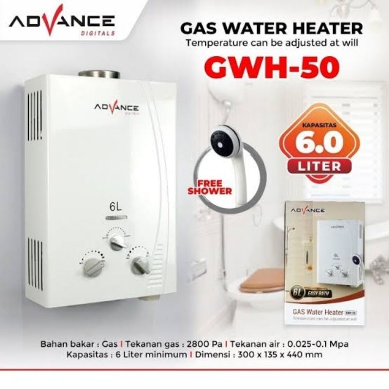 Jual ADVANCE GAS WATER HEATER GWH50 GWH 50 BAHAN BAKAR ELPIJI LGP ALAT