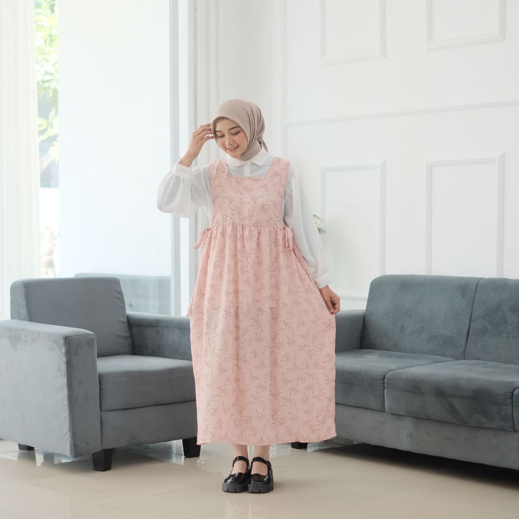 Jual Camelia Midi Dress Overall Motif Himari Midi Overall Dress Motif Bunga Shopee Indonesia