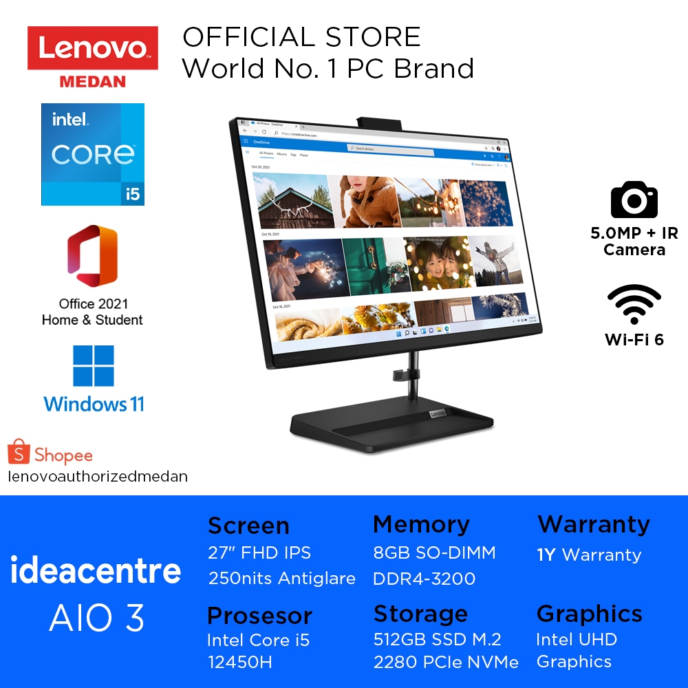 Jual Lenovo AIO 3 27IAP7 LNID, Ci5-12450H/8GB/512GB/NoOdd/W11HSL+OHS ...