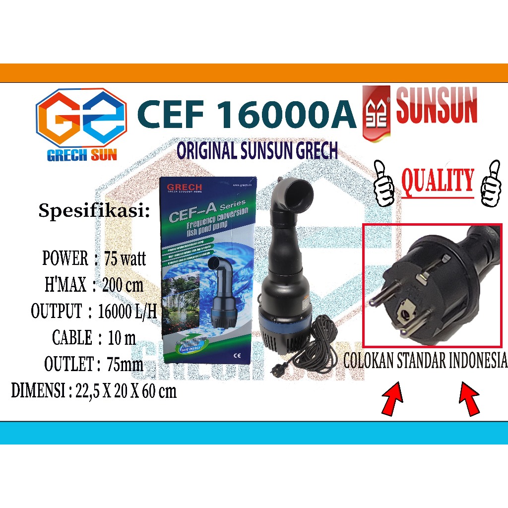 Jual GRECH CEF 16000A POMPA CELUP KOLAM POMPA ARUS KOLAM KOI FREQUENCY ...