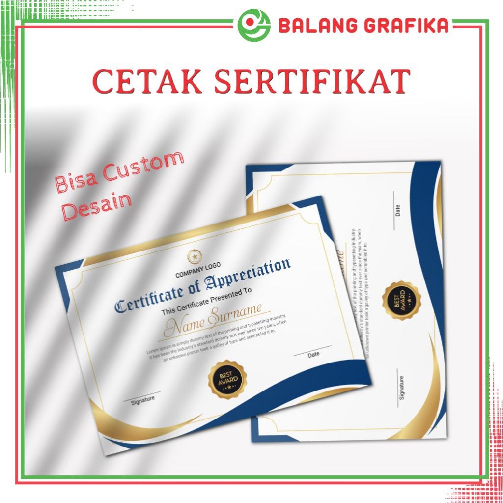 Jual Cetak Sertifikat Piagam Penghargaan Sertificate Balang Grafika ...