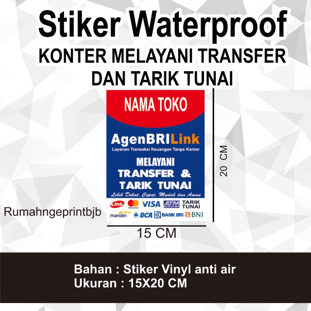 Jual Stiker Waterproof KONTER MELAYANI TRANSFER DAN TARIK TUNAI | JUAL ...