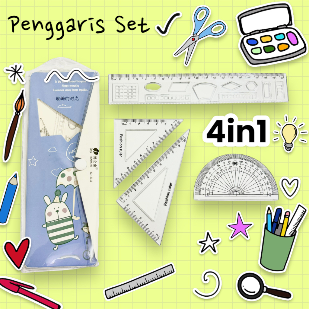 Jual Penggaris Set Isi 4 Model Penggaris Plastik 1 Set Isi 4 Model 