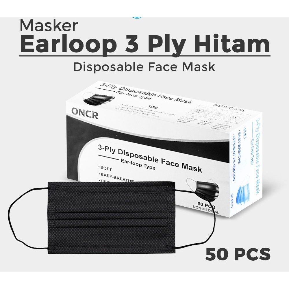 Jual Masker Earloop Hitam biru 3Ply Masker Non Medis Disposable Mask ...